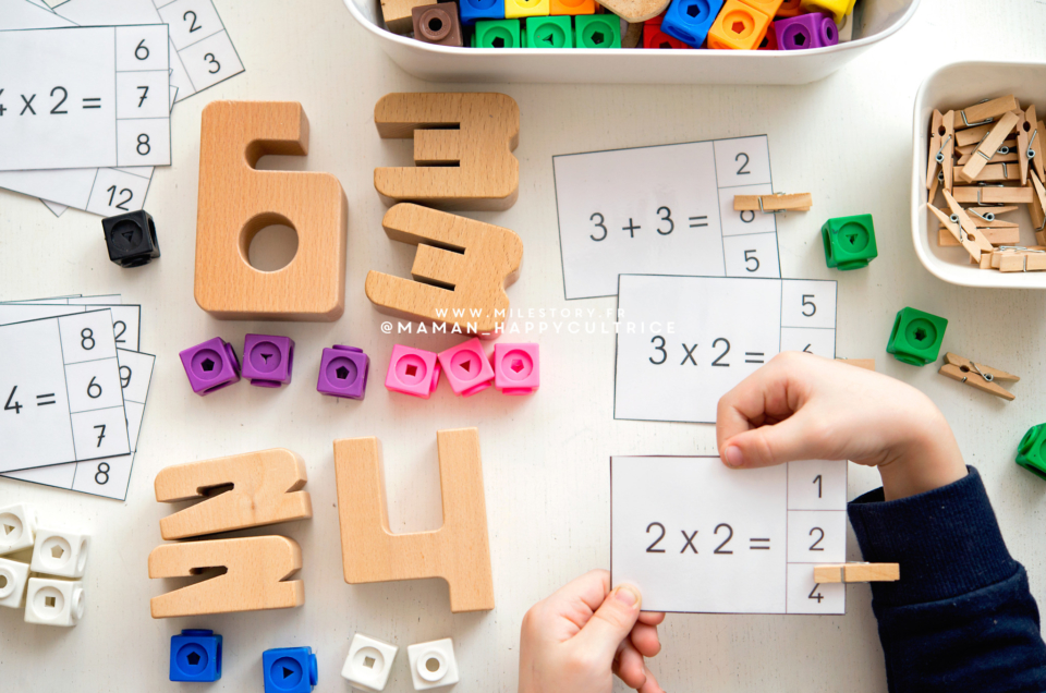 Cartes à pince table de multiplication de 2 à imprimer pour apprendre en s’amusant