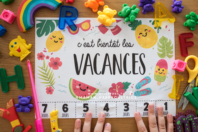 Affiche compte à rebours : combien de jours avant les vacances à imprimer 